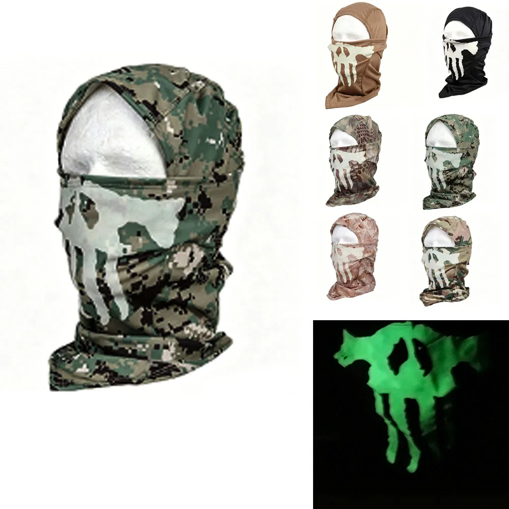 

Glow in Dark Ghost Balaclava Face Mask with Skull Design Quick Dry Tactical Headgear for Sun Protection Outdoor Airsoft Cosplay