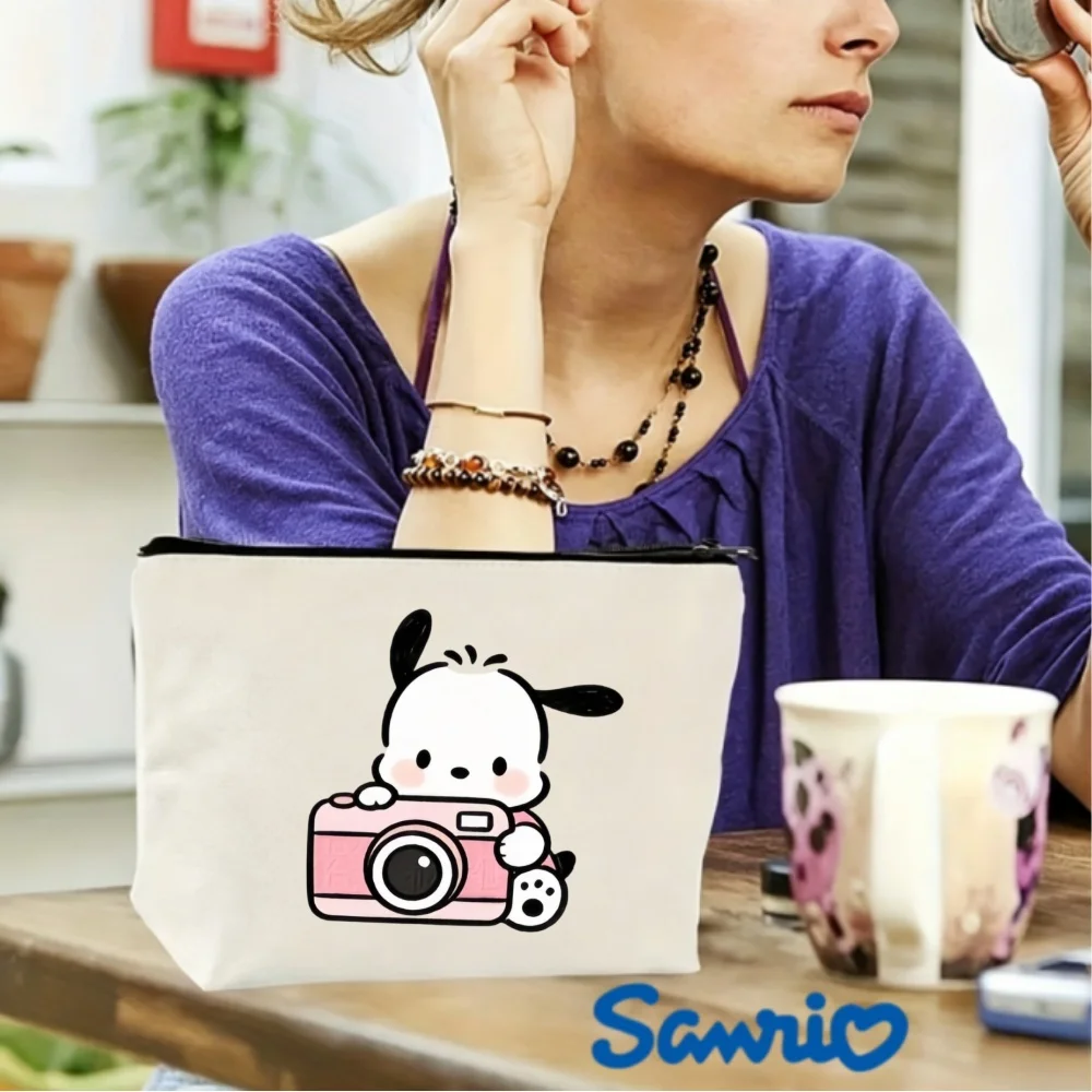 

1PC Pochacco with Pink Camera Canvas Makeup Bag, Sanrio Cosmetic Pouch