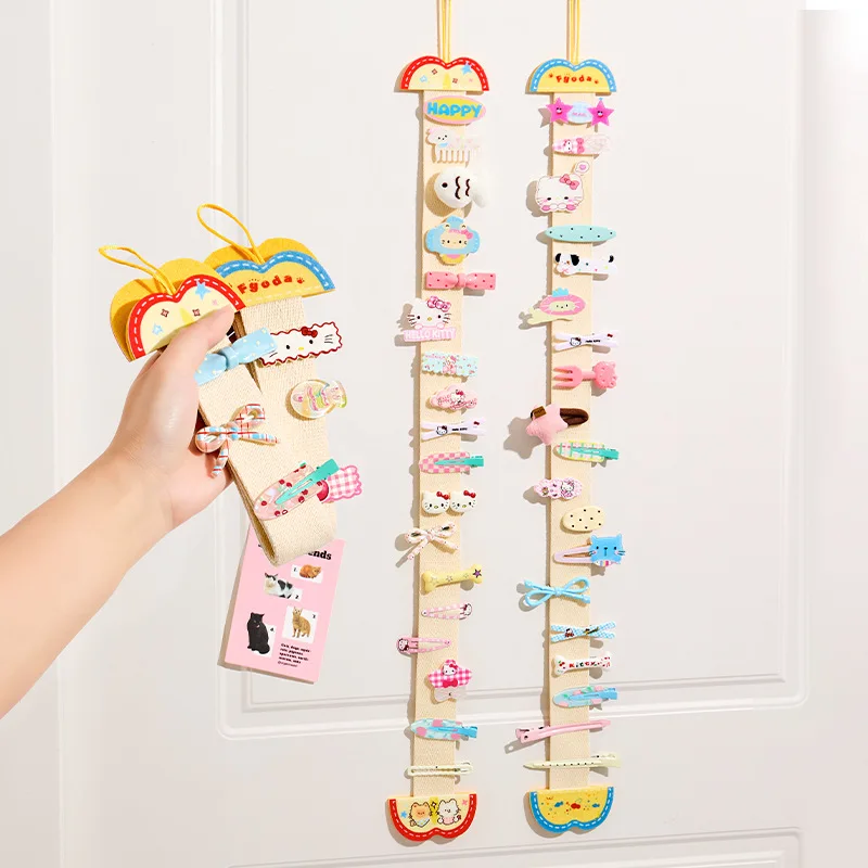 Cute Cartoon Wall Hanging Hair Clip Storage Strip Soft Fabric Hair Accessories Organizer Space Saving Holder For Girls Bedroom
