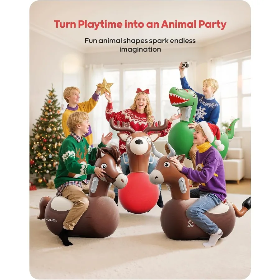 Qpau inflável rena funil brinquedo saltitante 2 pçs com capa de tecido bomba passeio em brinquedos para 5 + adultos rena de natal inflável