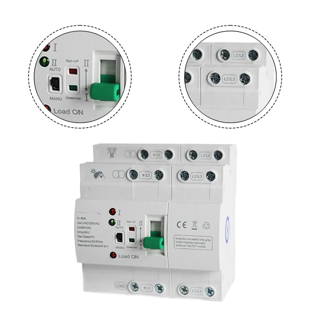 Din-Rail 4P Dual Power Automatic Transfer Switch AC110V/220V 63A 80A Electrical Selector Switches Uninterrupted Power