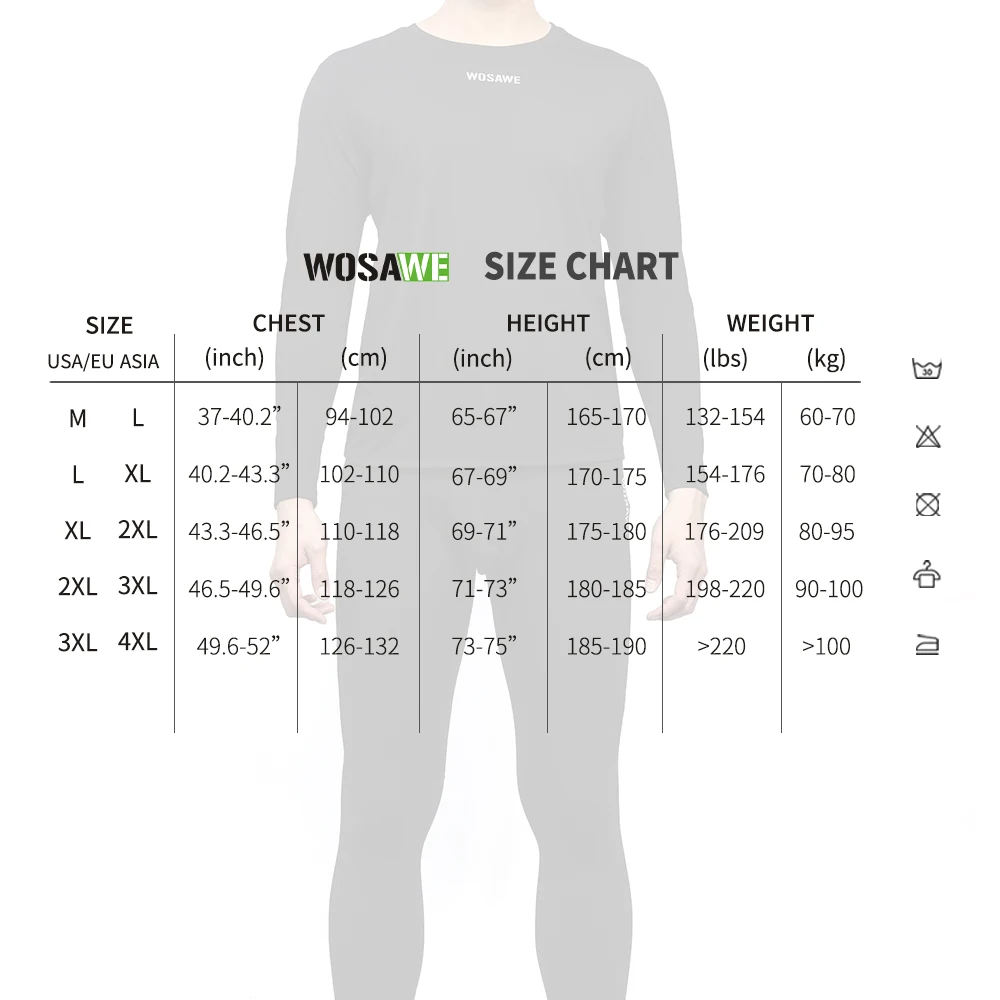 WOSAWE Intimo termico da moto a maniche lunghe invernale ad asciugatura rapida elasticizzato da uomo Intimo termico maschile strato base caldo