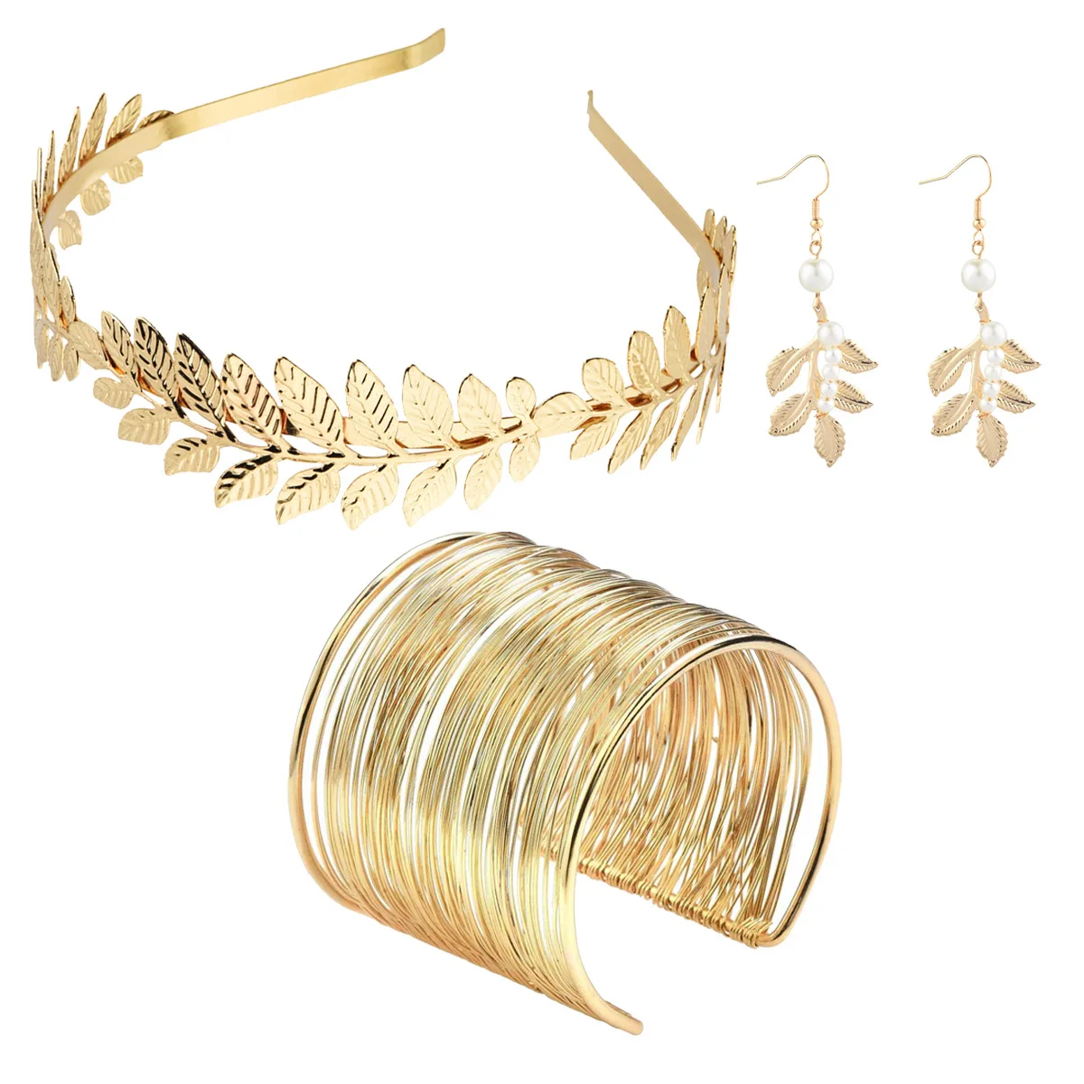 Halloween Cosplay Props Greek Style Headband Comb Earrings Necklace Bracelet Wedding Dress Accessories Set Stage Show Ormament