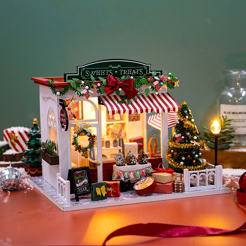 Diy kit de casa de boneca em miniatura mini kit de construção de casa de bonecas com artesanato led para adultos presente de aniversário de natal para meninos meninas casa