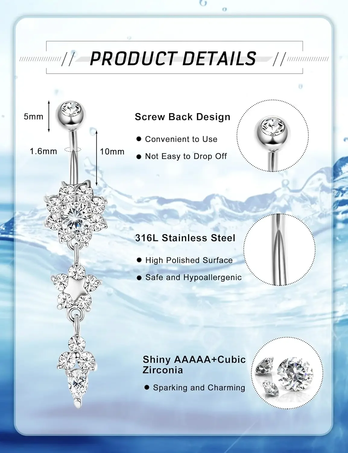 3/6/10 قطعة 14 جرام حلقات زر البطن للنساء زهرة تشيكوسلوفاكيا 316L الجراحية الصلب استرخى السرة ثقب لذيذ طقم مجوهرات