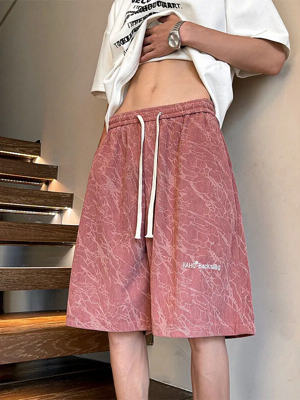 

Cool Feeling Corduroy Dyed Letter Men's orts Summer Outdoor Thin Retro Sports Sle Casual Five-Quarter Length Pants