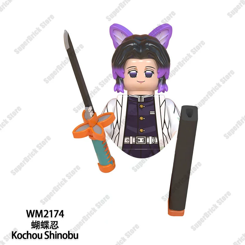 Anime Demon Slayer Tanjirou Nezuko Kanao Akaza Kyoujurou Cartoon Action Mugen Train Mini Toy Figures Building Block Sets Gifts