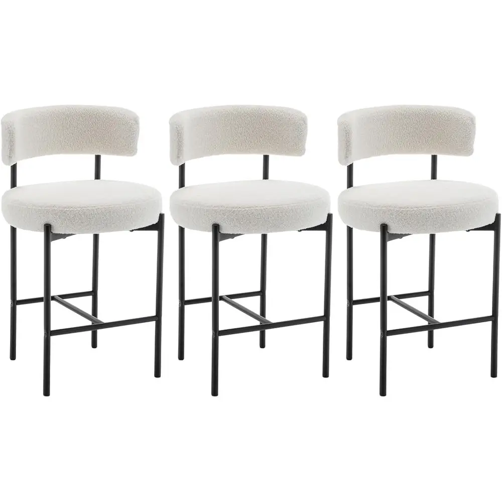 

Set of 3 White Counter Height Bar Stools with Backs, Suitable for Kitchen Island, Pub, or Club