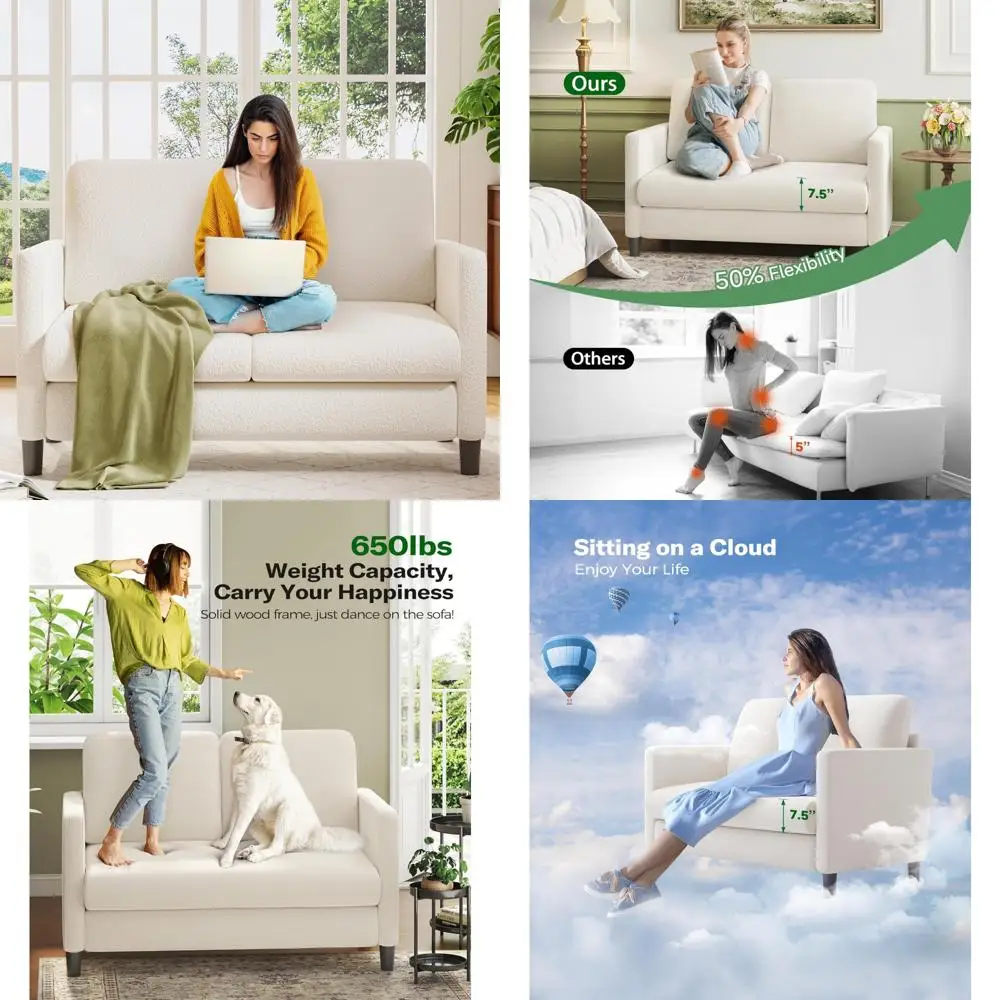 Compact Comfortable Loveseat Sofa for Small Spaces, Easy Assembly Wood Frame Couch for Bedroom, Ideal for Cozy Living