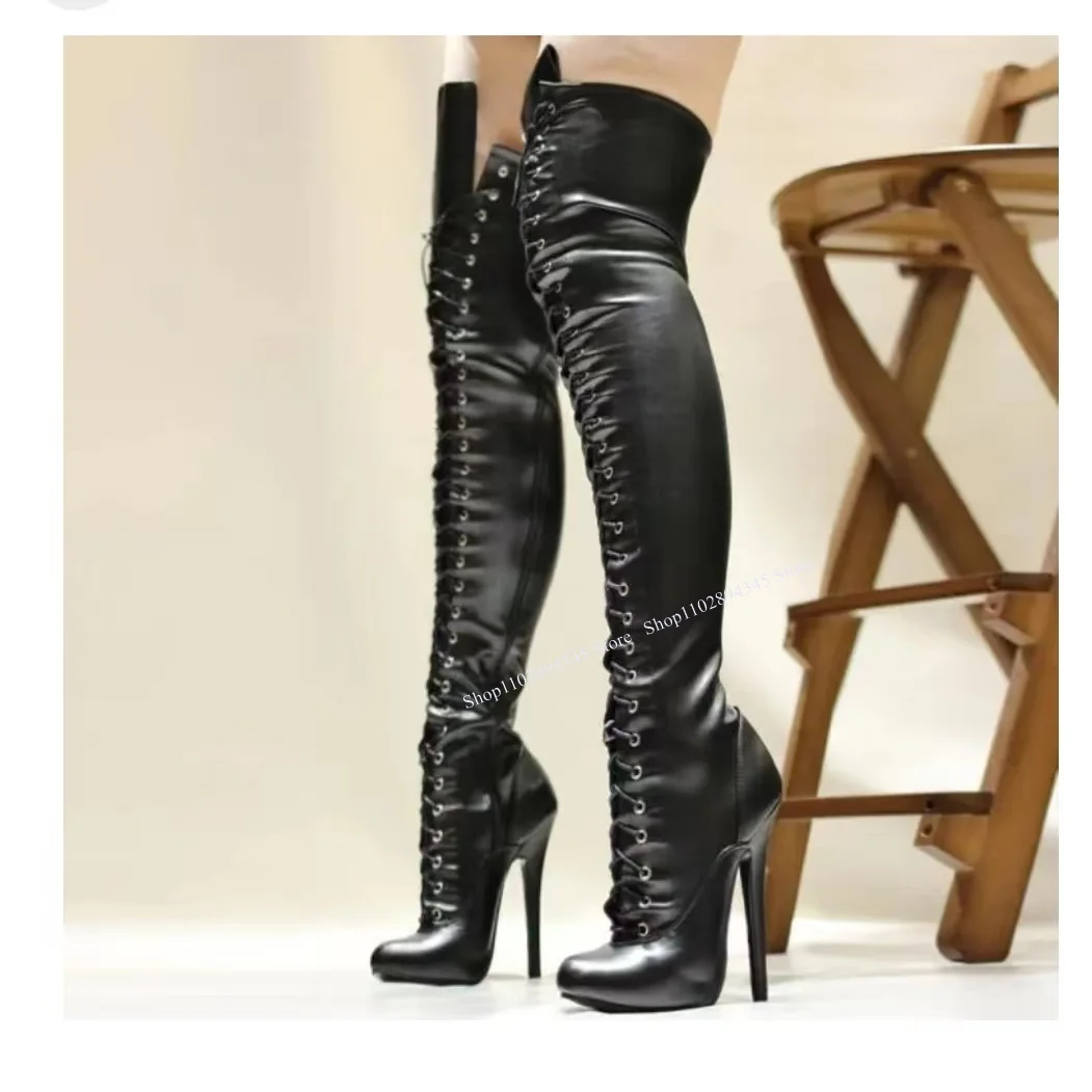 Botas por encima de la rodilla con correa cruzada para Mujer, zapatos de tacón alto fino, informales, sexys, a la moda, talla grande, invierno, 2024