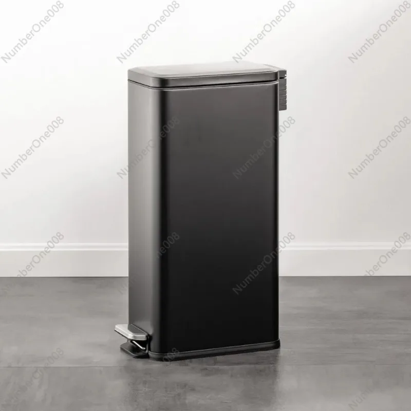 Slim Metal Rectangle 7.9 Gallon Trash Can with Step Pedal, Easy-Close Lid, Removable Liner - Narrow Wastebasket Garbage