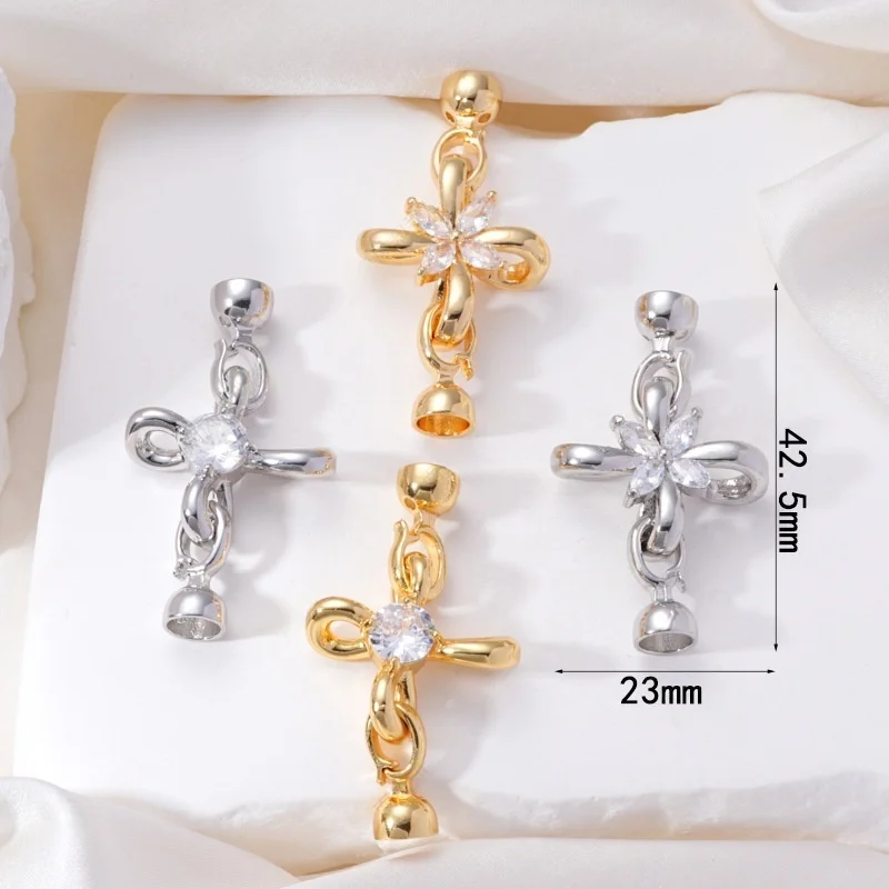 1 Piece Copper Gold-plated Zircon Petal Pearl Necklace Connection Buckle Accessories DIY Jewelry Making Materials Wholesale