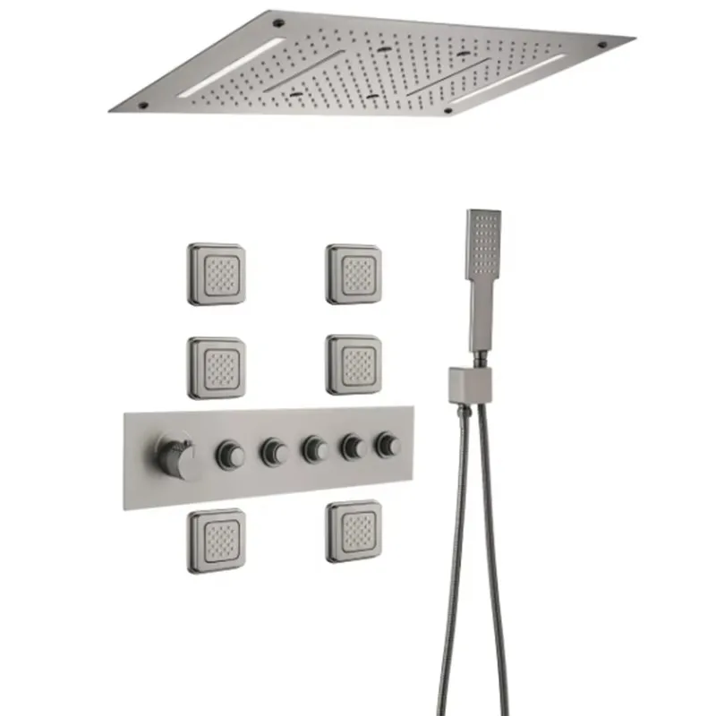 多機能LED内蔵シャワーセット サーモスタット式蛇口 クロムメッキ真鍮製 セラミック製 壁埋め込み型