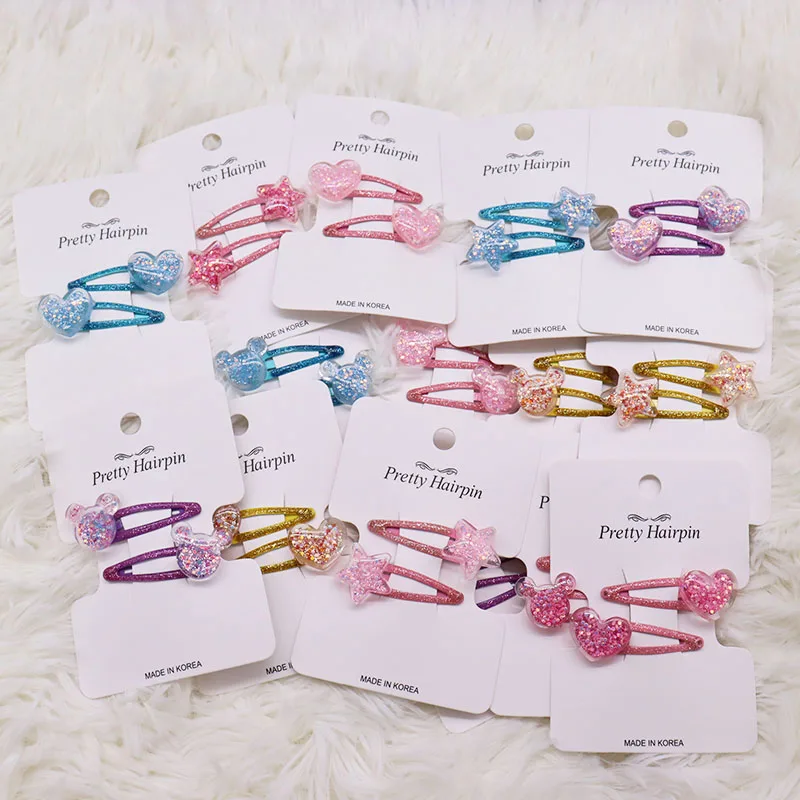 2Pcs/Set Children\'s Fashion Stars Love Transparent Colorful Hairpin New Girls Hairclip Solid Color Kid Cute Hair Accessories