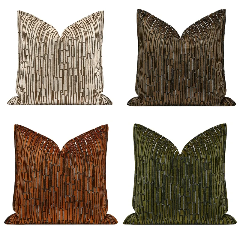 Retro Mid-Century Geometric Throw Pillow Covers Textured Velvet Jacquard Cushion Cover Square Decorative Pillows For Sofa Chair