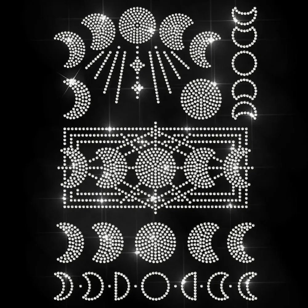 

Moon Phase Rhinestone Iron on Transfer Magic Heat Transfer Decal Hot-fix Rhinestone Transfers Lunar Star Sky Iron on Stickers