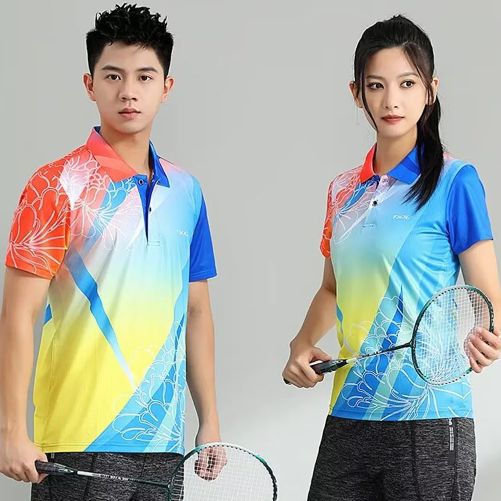 Turn Down Collar Badminton Tennis Shirt Clothes for Men Women Print Short Sleeve Volleyball Ping Pong Jersey Table Tennis Tops