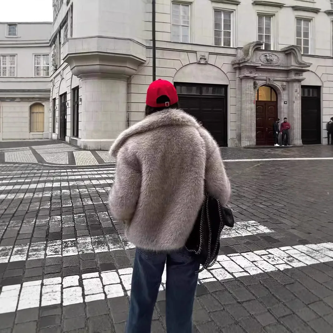 Reine Farbe frauen Faux Pelzmantel Kragen Jaet Herbst Winter Neue Sle Lange Sve Ele Classy frauen Oberbekleidung