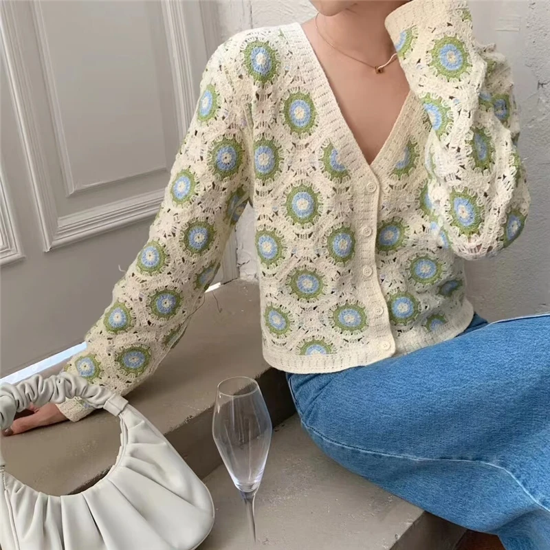 REALEFT Spring Summer Lace Crochet Women\'s Cardigan 2024 Single Breasted Bohemiam Hollow Out Outwear Casual Korean Tops Female