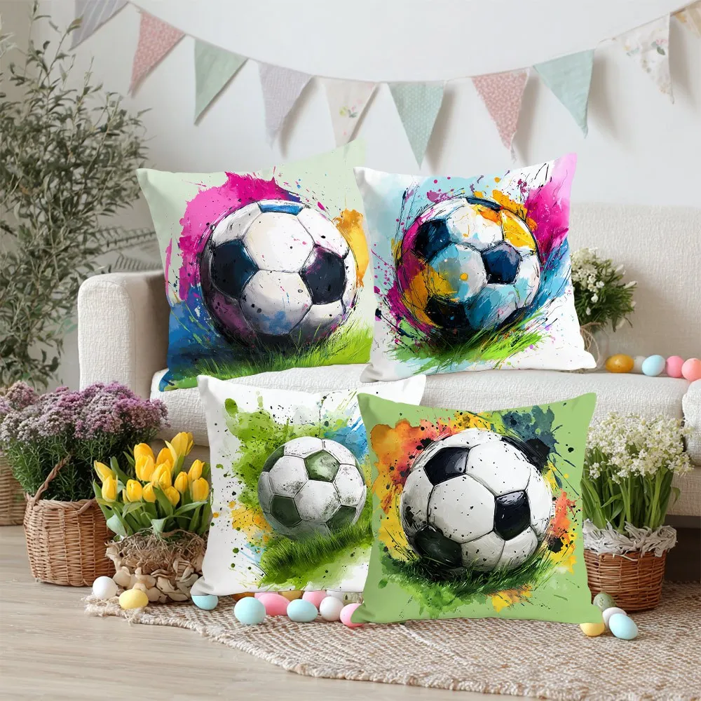 Watercolor graffiti football theme digital printing pillow cover Short plush Suitable living bedrooms sofas throw cushion cover
