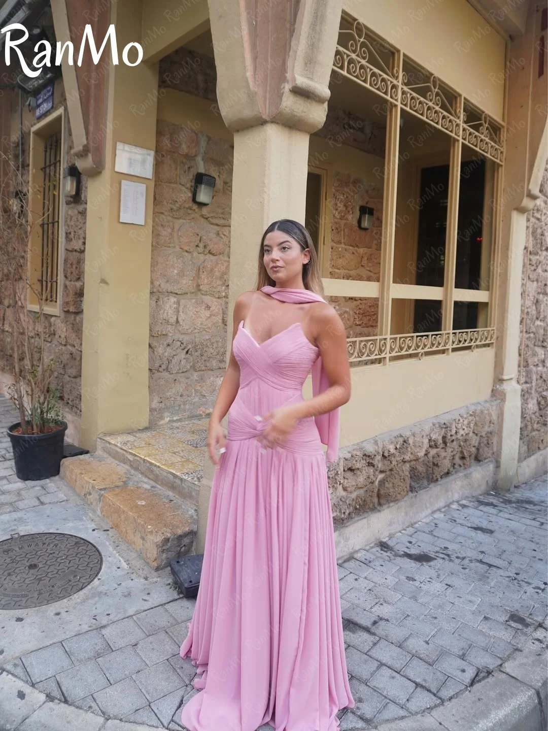 Ranmo 2025 розовое платье для выпускного вечера в форме сердца трапециевидной формы с плиссированным шарфом женское вечернее платье Саудовская Аравия торжественное свадебное платье по индивидуальному заказу