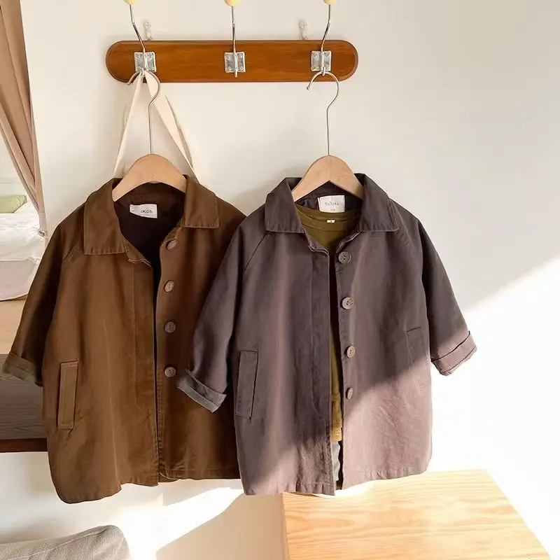 Children's Cotton Windbreaker Spring and Autumn Western-style Boys' Coat Medium Long Girls' Casual Tp