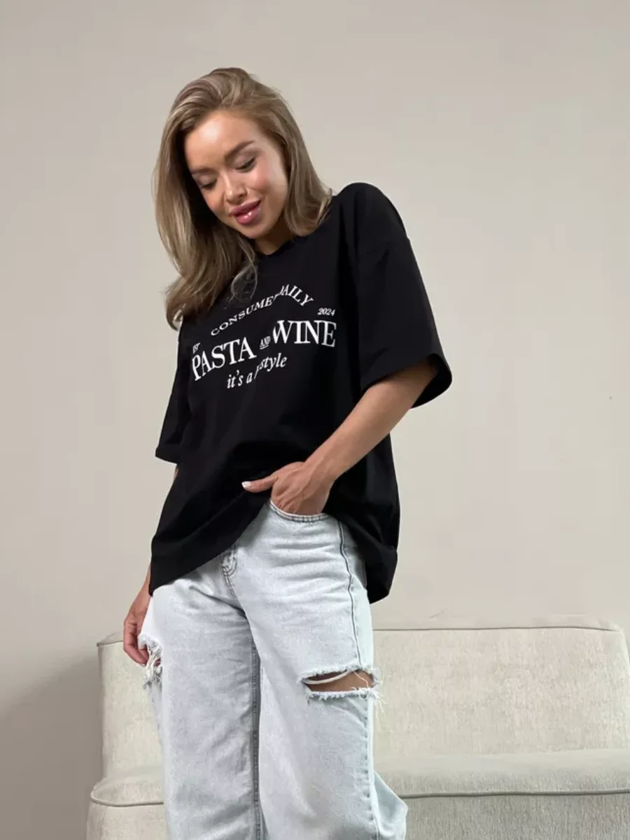 Retro wino czerwone czystej bawełny luźne t-shirty ameryka stylowy wzór w litery Y2K Top Temperament niszowe ubrania lato na co dzień luźne