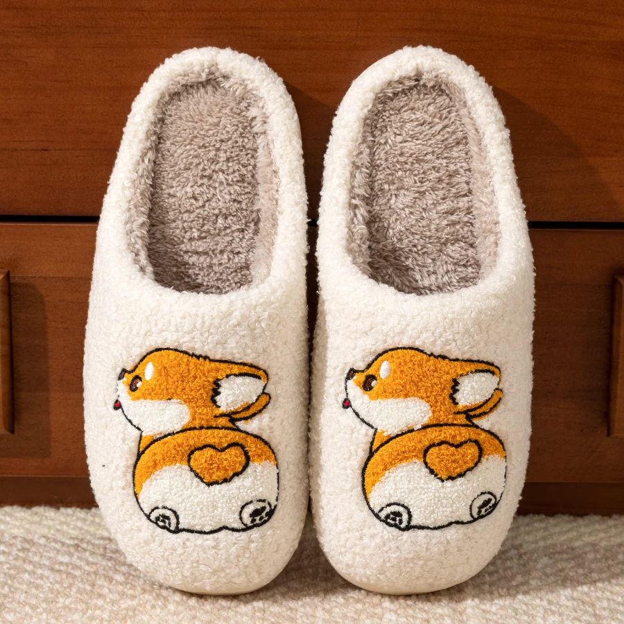 Winter Women's Slippers Cartoon Cute dog Indoor Warm Non-slip Soft Sole Good Breathable Homeshoes Fashion Causal Cotton Shoes