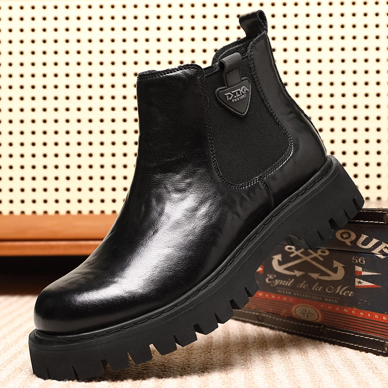 

Bubuk Новая мужская повседневная деловая обувь, средний топ с боковой молнией, легкие, подходят для использования на открытом воздухе, на толстой подошве, модные, модные, мужские ботинки в стиле ретро