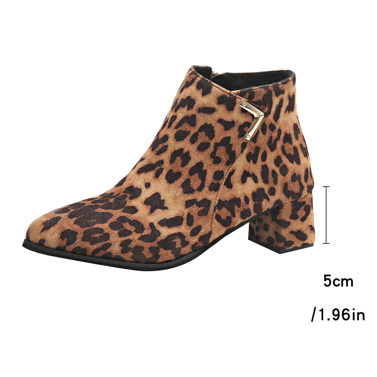 

Pointed-toe leopard print mid-heel ankle boots for women 2025 winter new large-sized cross-border suede European and American fa