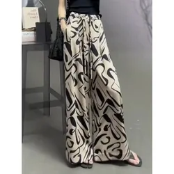 Women Trousers National  Flower Woman Tide Summer New Loose Fitting Sagging Sensation Straight Cylinder Drawstring Wide Legs