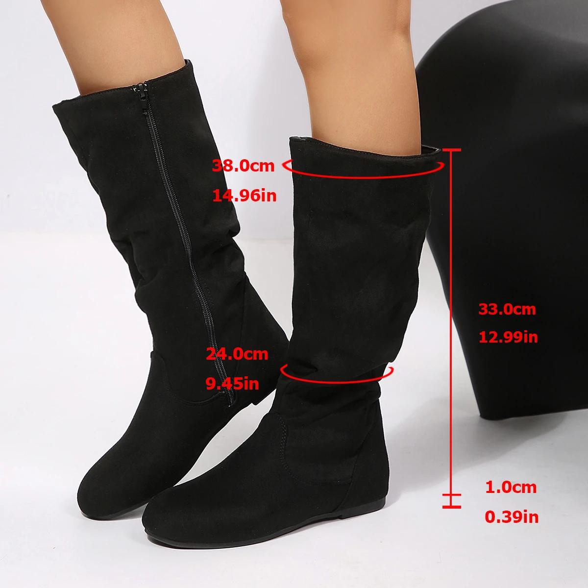 Autumn/Winter Women flat Low-heel knee-high boots New Fashionable Slimming Pleated suede side zipper Knight Boots Botas Mujer