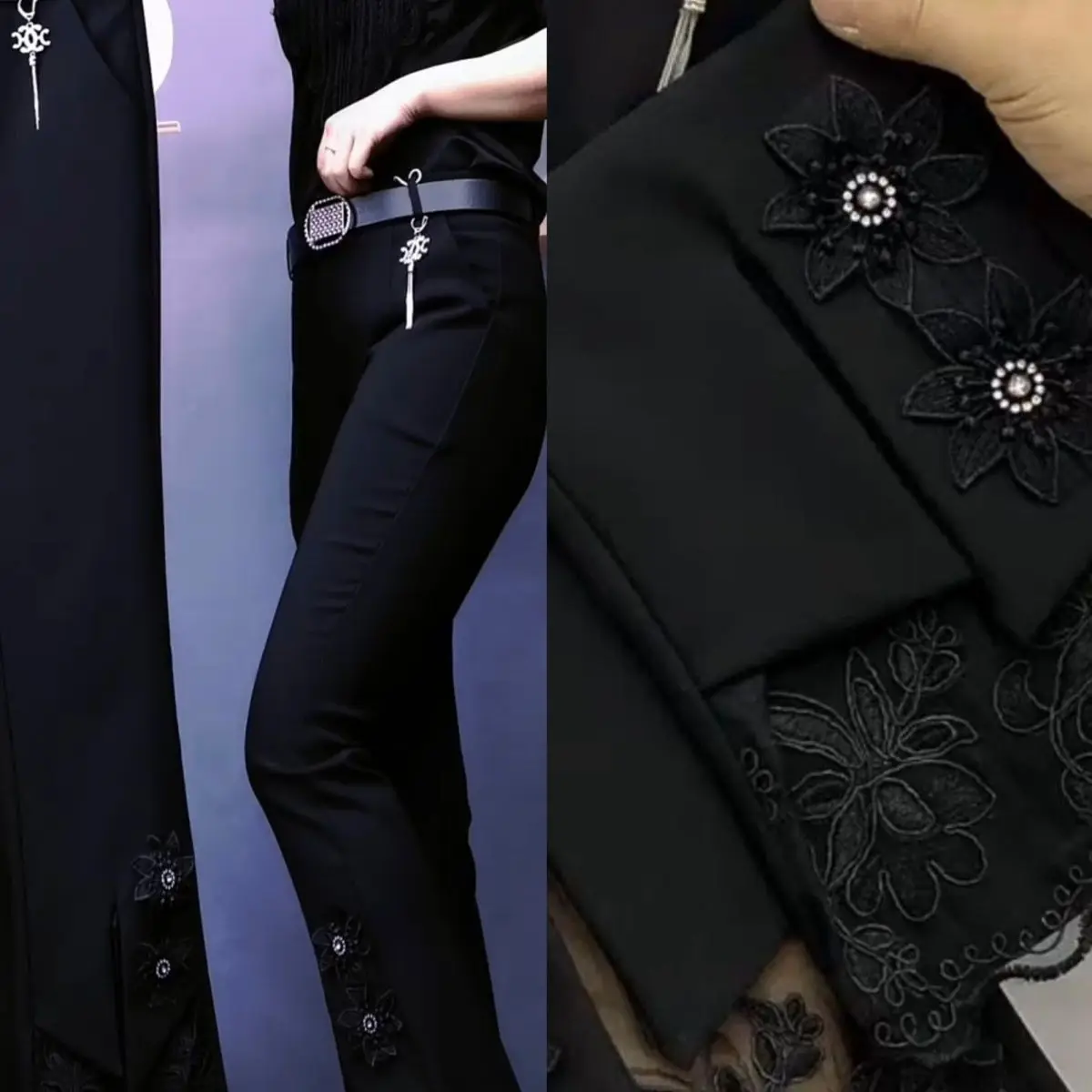 High Waisted Slimming 9/10 Micro Flared Pants for Women Elastic Lace Edge Fashion Pants 2024 Versatile Flared Pants