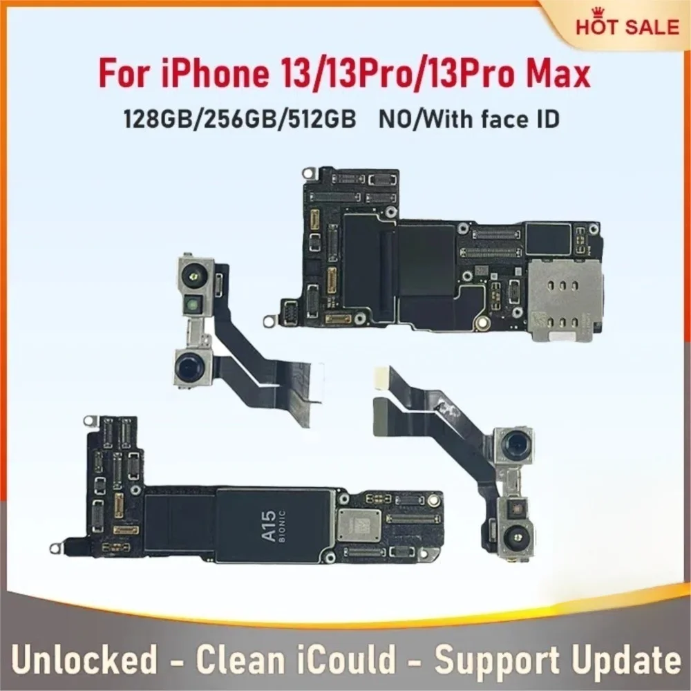 Carte mère authentique entièrement testée pour iPhone 13/13Pro/13 Pro Max, débloquée, avec Face ID, iCloud nettoyé, prise en charge des mises à jour