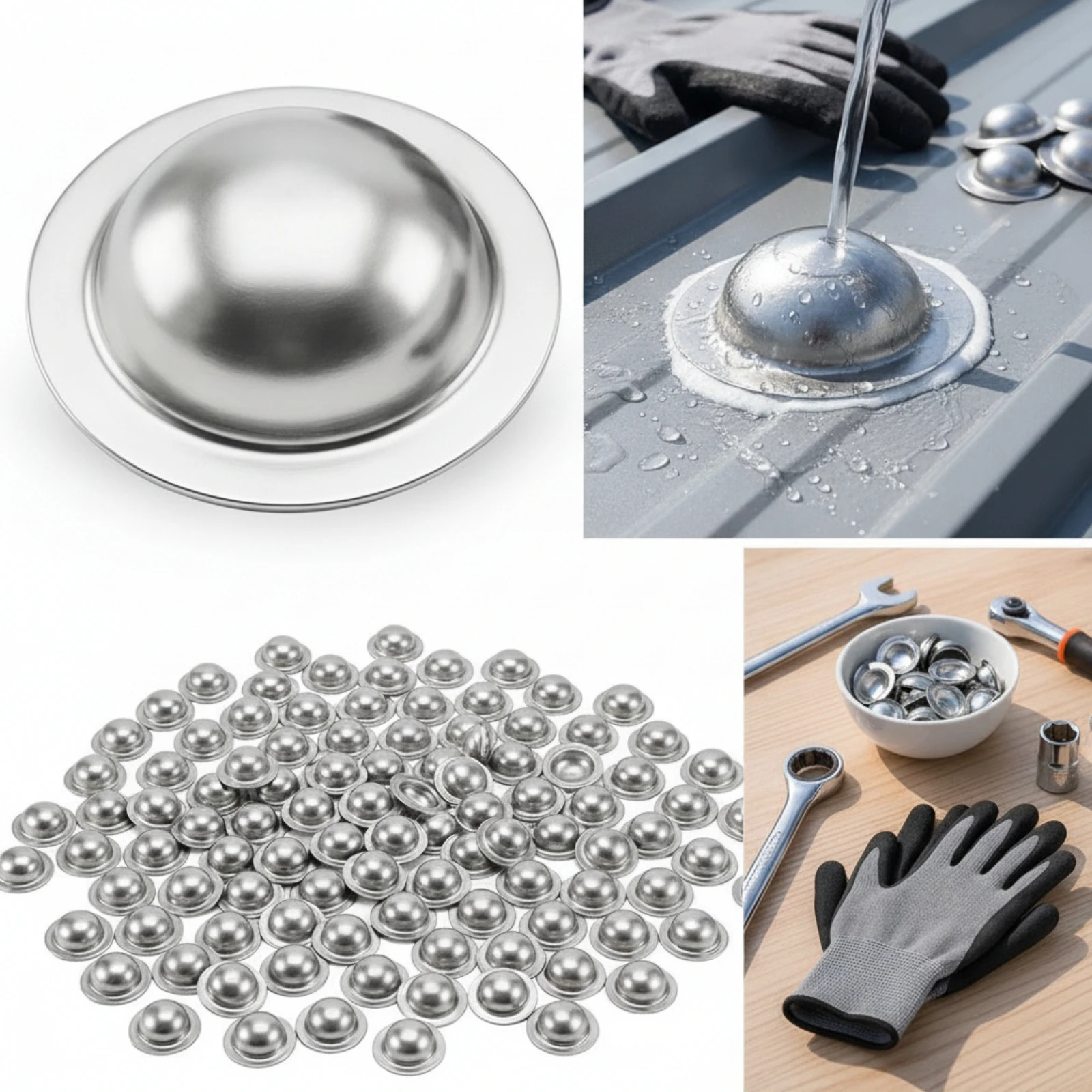 300 Pieces Stainless Steel Roofing Screw Caps Corrosion-Resistant Metal Roof Screw Caps Roofing Cap with Gloves Silver Easy