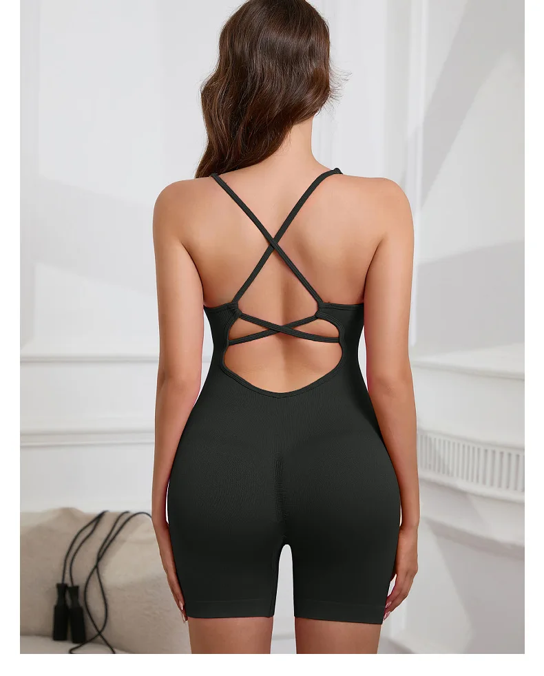Sexy Seamless Peach Hip Yoga Jumpsuit - Quick-Dry, Stretchy Knit Fabric, Removable Pads, Striped Design, Slim Fit for Wome - Image 5