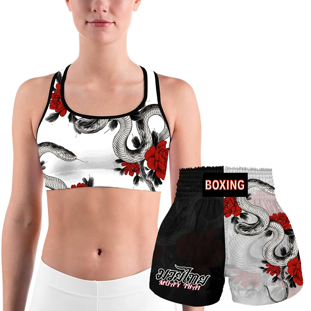 Thai Boxing Shorts Fighting Taekwondo MMA Men's and Women's Sanda Martial Arts Boxing Training Set Sports Bra