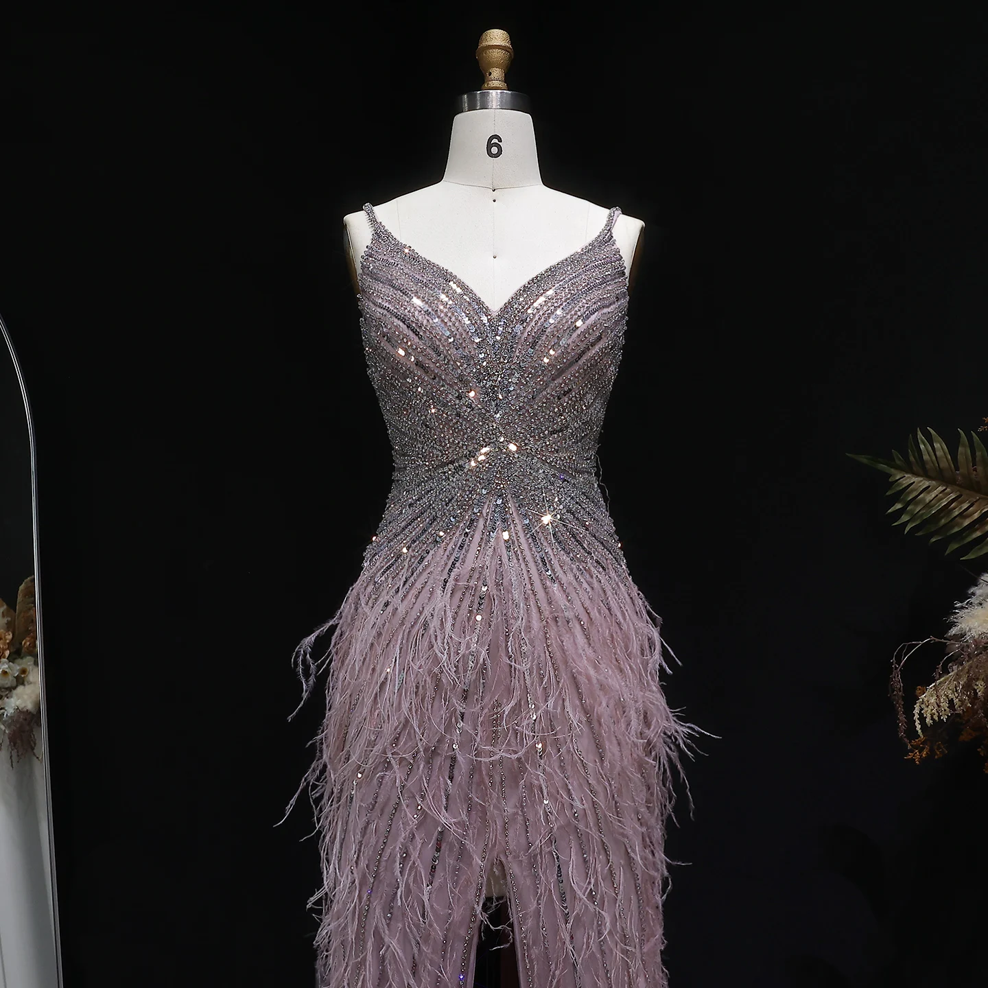 Sharon Said Dubai Luxuriöse Feder-Meerjungfrauenkleider in Silber für Hochzeiten, Blaues Arabisches Abendkleid, Partykleider SS004 Maßanfertigung – Detail 14