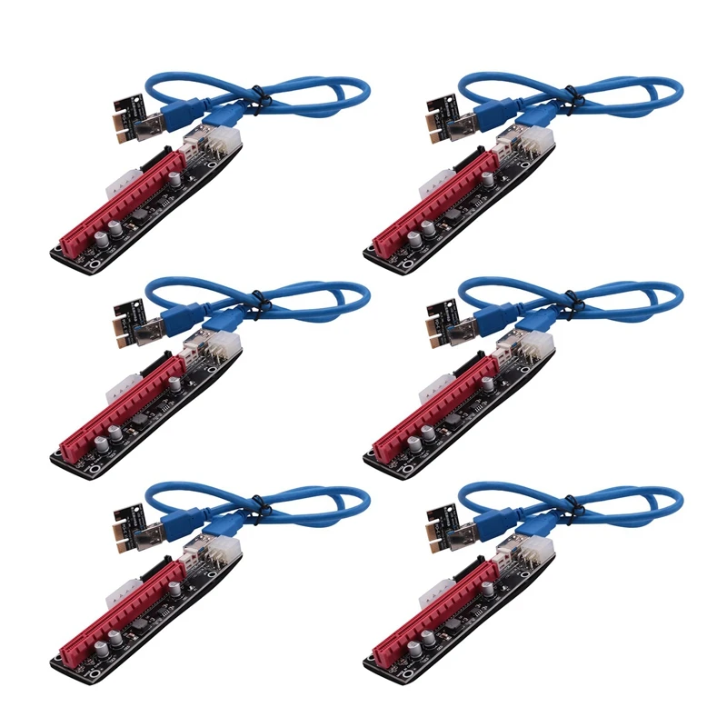 6 PCS PCI-E GPU Riser Express Cabo 16X a 1X Com Extensão Gráfica LED Ethereum ETH Mineração Alimentado Riser Placa Adaptador