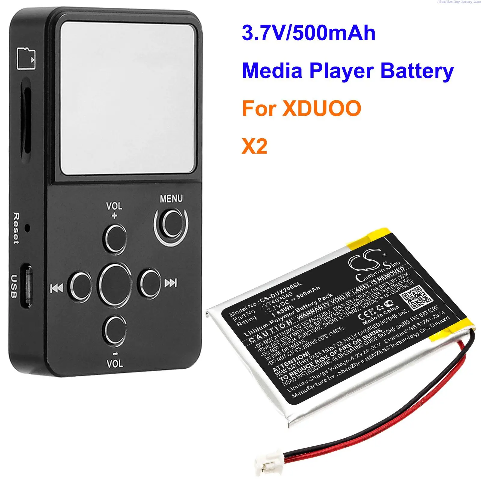 Cameron Sino 500mAh Media Player Battery YT403040 for XDUOO X2