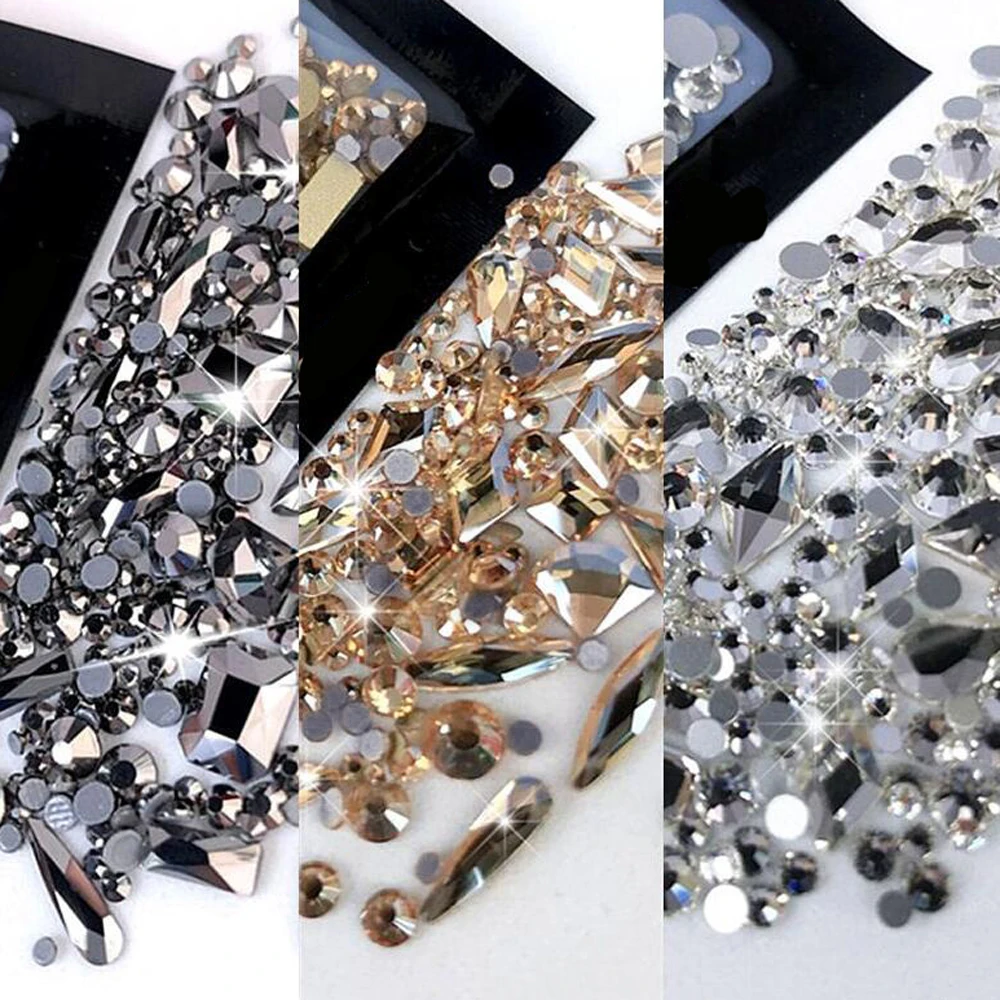 180 قطعة AB/الزجاج الشفاف مسمار الفن الراين سباركلي الذهب الأحمر فلاتباك الماس مسمار السحر كريستال الأحجار مانيكير الديكور