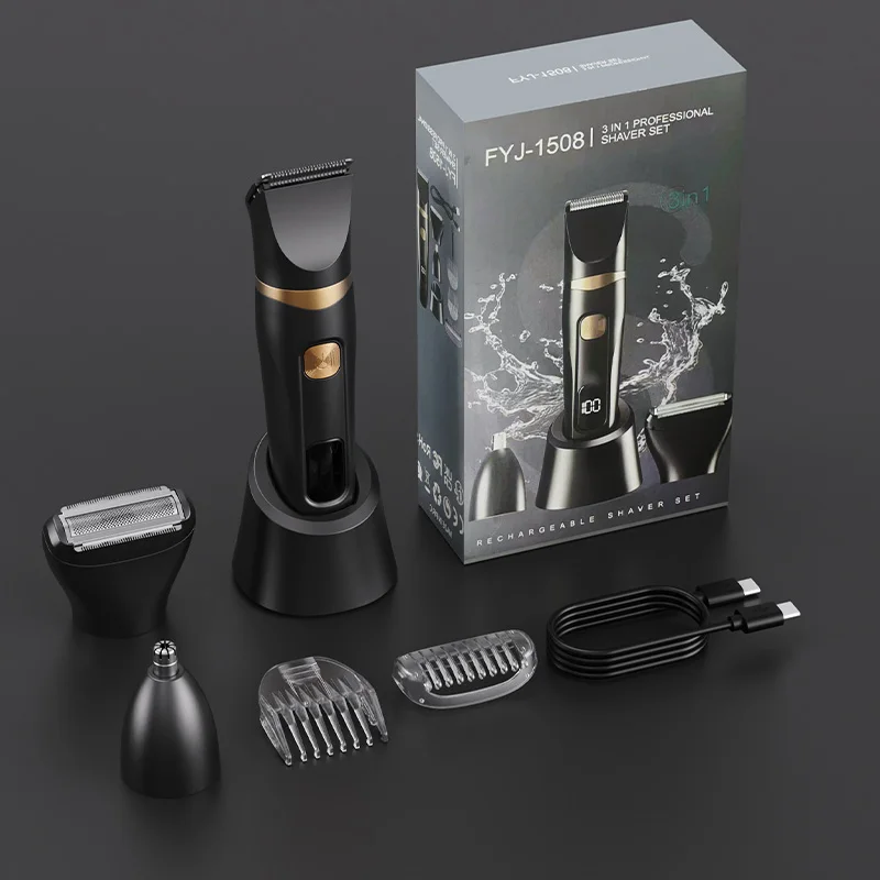 

3-Piece Set Men's Electric Hair Clippers Facial Trimmer Short Beard Trimmer - Home Car Dual Use Precision Haircut Shaving Groomi