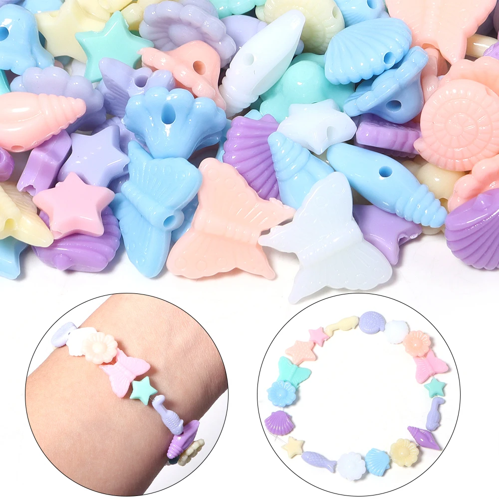 100pcs/lot Butterfly Flower Star Acrylic Beads Cream Color Loose Spacer Beads For Jewelry Making DIY Necklace Bracelet