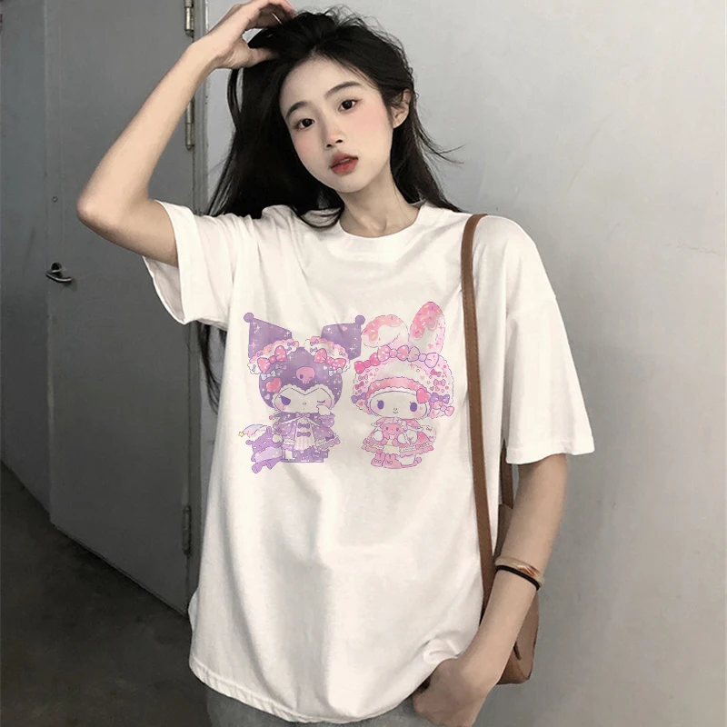 

Lolita Melody Kuromi T-shirt Women Cotton Sanrio Y2K Anime Fashion Tee Shirts Kawaii Cartoons Casual Clothes Harajuku Streetwear