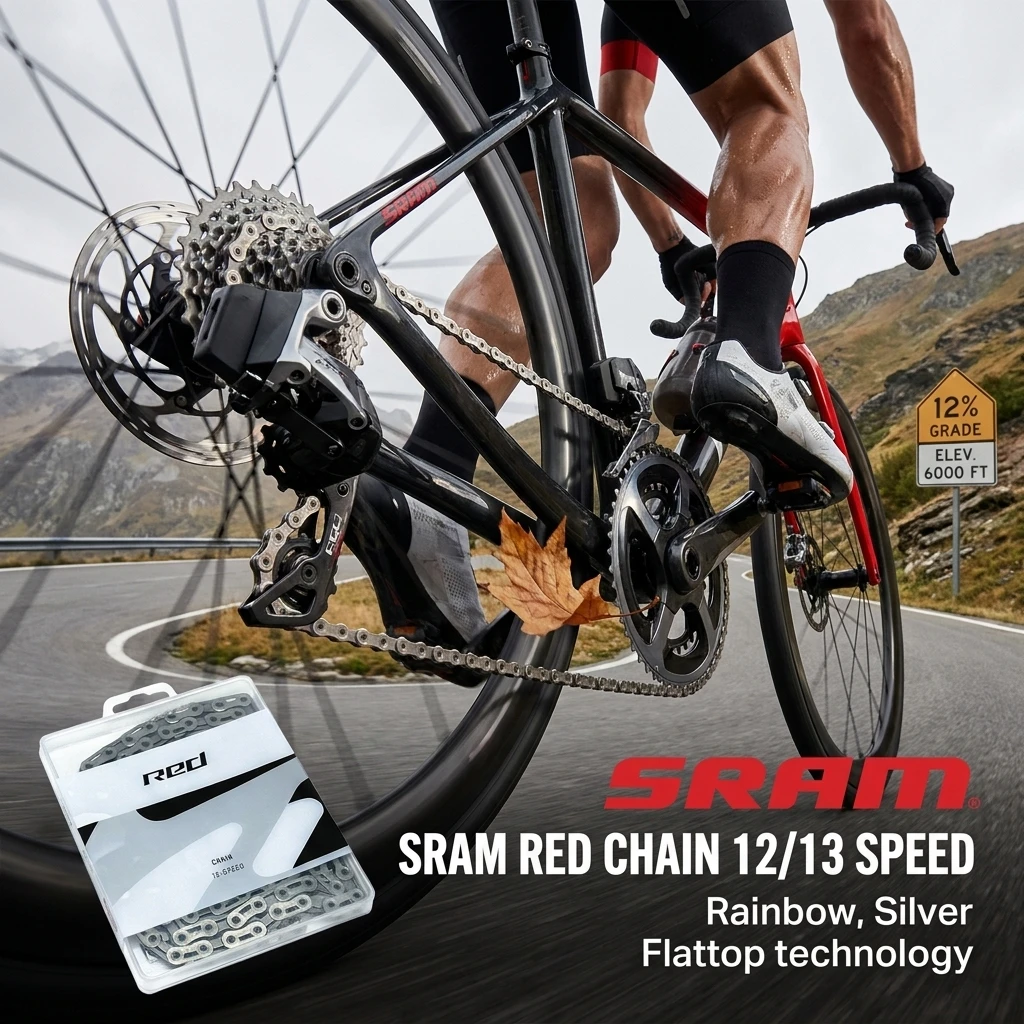 Cadeia SRAM RED para Bicicletas de Estrada |   HollowPin |   Flattop E1 |   13g Mais leve que o Gen Anterior |   Arco-íris/Prata |   CN-RED-E1 |   E-Bike Aprovada |