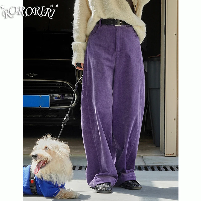 

RORORIRI Retro Purple Pants Women Velvet Corduroy Pants Trousers Spodnie Damskie Casual Straight Trousers Pantalones Mujer Femme