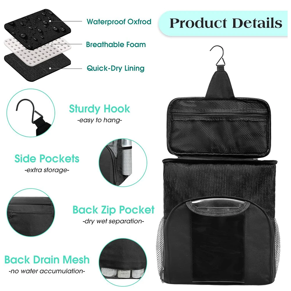 Travel Shower Caddy Bag Portable Hanging Shower Tote Bags With Hook Waterproof Makeup Organizer Pouch Large Capacity Storage Bag