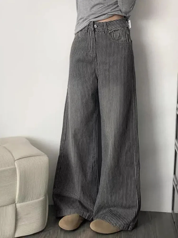 

Zoki American Y2K полосатые джинсы женские с высокой талией винтажные джинсовые брюки в стиле Харадзюку уличная одежда винтажные свободные женские повседневные брюки