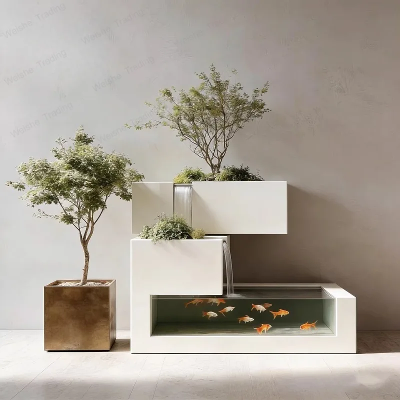 

Floor-to-ceiling fish tank courtyard outdoor decorative water landscape self-circulating flower box