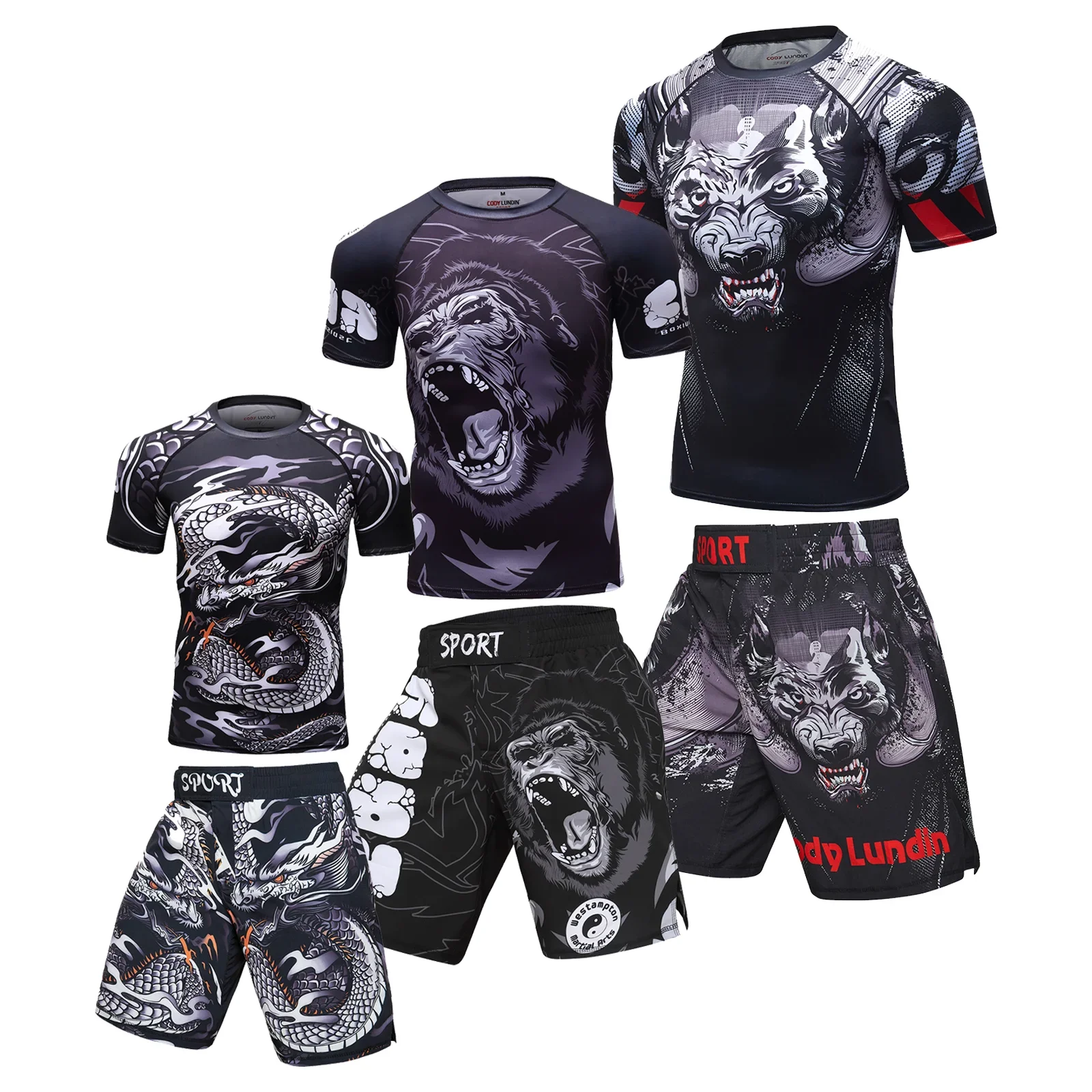 Two Sets of Sportswear, Bjj Jiu Jitsu Gi Rashguard + MMA Shorts, Muay Thai Pants, Cool Boxing Suit, Running Suit, Fitness Suit